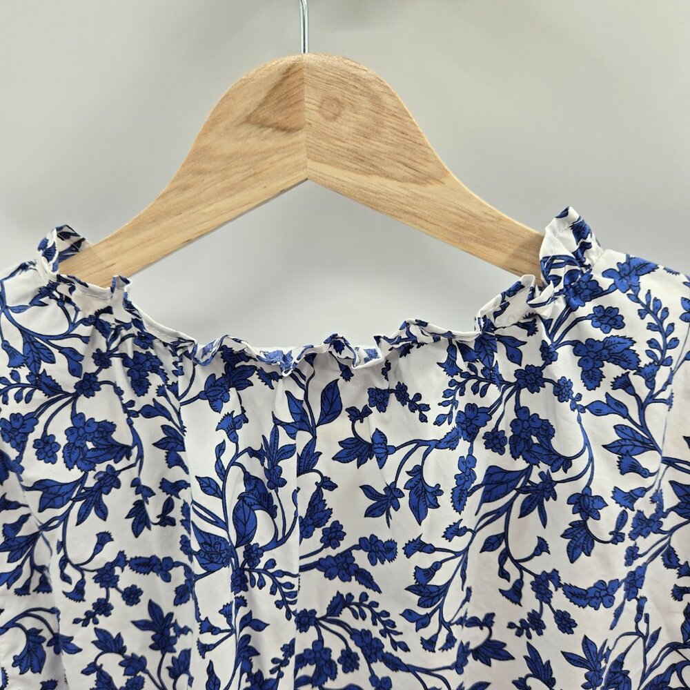 Sugarlips White Blue Floral Ruffle Sleeve Lined Cotton Mini Dress Size Small - Picture 7 of 12
